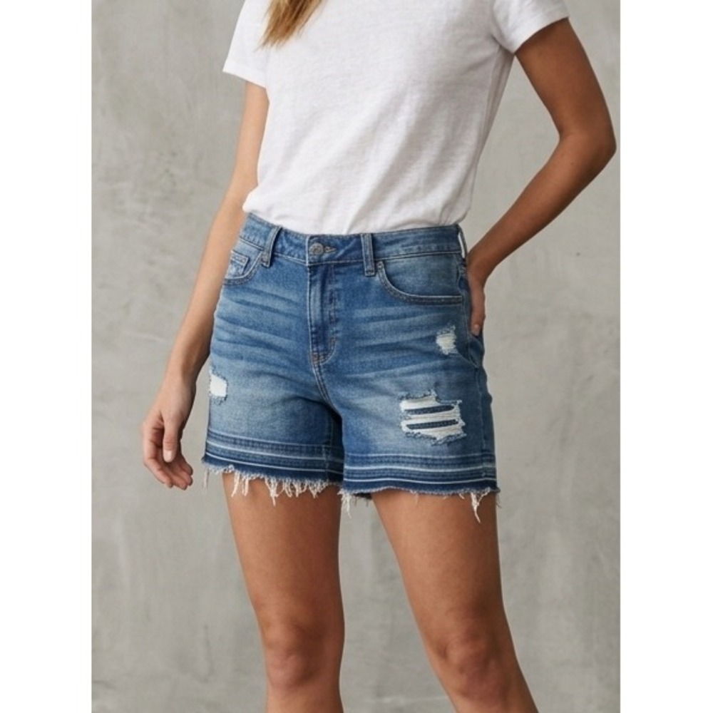 prAna Distressed Raw Hem Organic Cotton Denim Jean Shorts 14/32